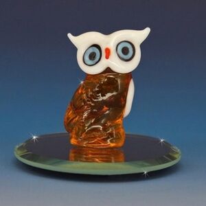 Glass Owl Figurine with Blue Eyes